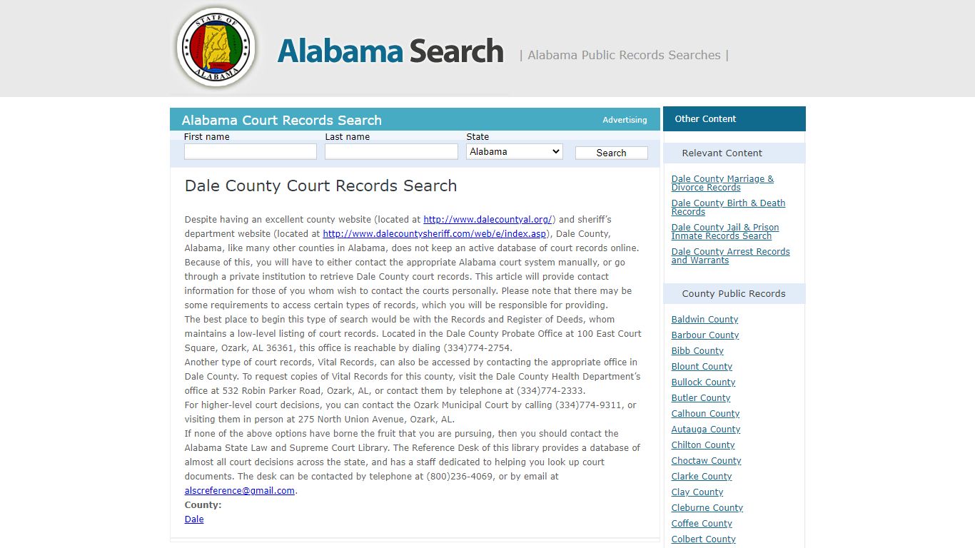 Dale County Court Records Search | Alabama - AL Search